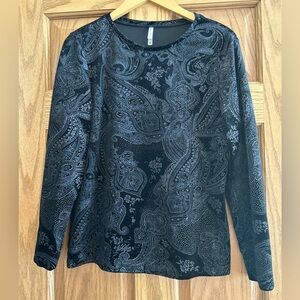 White Stag Black Sequined Top - Quarter Length Sleeves-Round Neckline - Medium